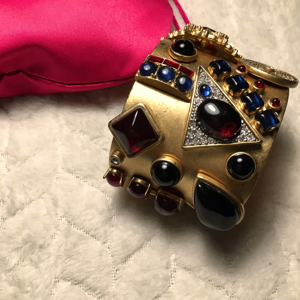 Juicy Couture Gold-Tone Statement Cuff Bracelet with Black and Red Stones